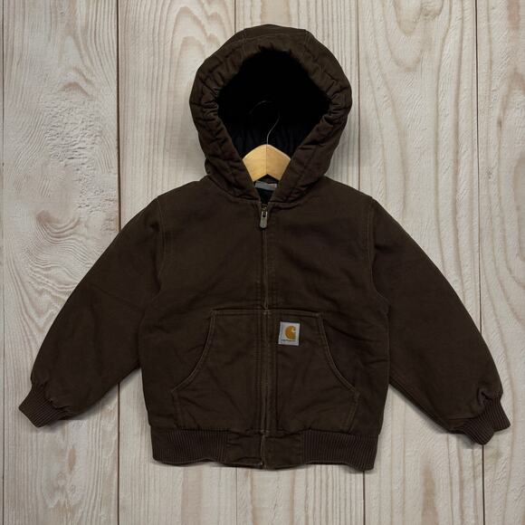 Carhartt Other - Carhartt Kids Duck Canvas XXS 4-5 Brown Hooded Quilted Insulated Winter Jacket
